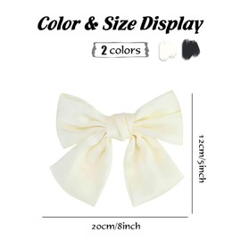 Norhogo 2PCS Bow Hair Clip, Hair Tail Barrette Soft Long Silky Satin Simple Hair Fastener Accessories Velvet Bow Hair Clip with Ribbon Solid Soft Satin Silky Hair Bows for Women Girls (Black+White)