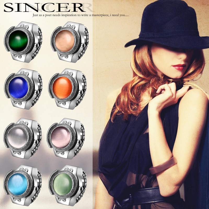 Silverora Ringuhr Fingeruhr Edelstahl elastisches: Katzenaugen Damen Analoge Quarz Uhrenring