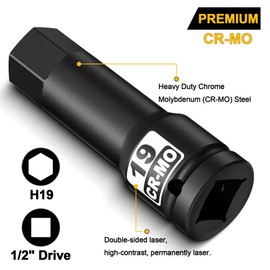 Aiourx 1/2" Drive 19 mm Hex Bit Metric Socket, H19 Allen Bit Socket, Premium Cr-Mo Steel, for Removing Loosening Hexagon Bolts