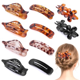 10 Pcs Flat Hair Claw Clips for Women, 3 Styles Non-Slip French Tortoiseshell Claw Clips for Long Thin Thick Curly Hair, Large Strong Hold Claw Clips for Thick Hair