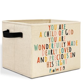 HSIASHENG Boho Christian Storage Bins Box with Handles, You Are a Child of God Psalm 139 Bible Verse Laundry Basket Hamper Collapsible Clothes Toys Organizer for Nursery Kids Bedroom Bathroom