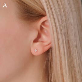 Amberta Allure Women 9 Ct Yellow Gold Cubic Zirconia Stud Earrings: 3 mm