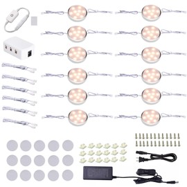 Puck Lights Under Cabinet Lighting,12V LED Dimmable Kitchen Counter Lights Wired,Perfect for Closet Shelf Cupboard Book Case Display Lighting,All Kits Included 24W 12 Pack(Warmwhite)