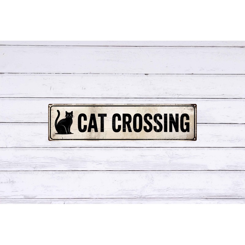 Funny Metal Warning Cat Crossing Tin Signs Wall Decor Man