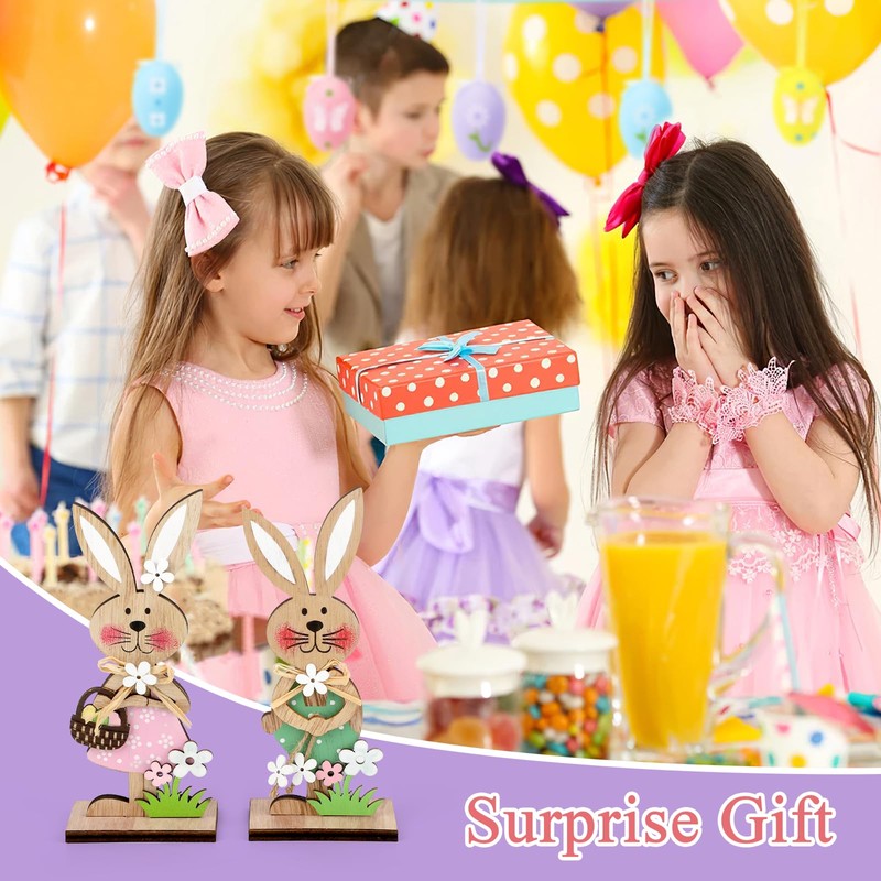 COCHIE Easter Bunny Decorations, Stand up Wooden Bunnies Easter Table