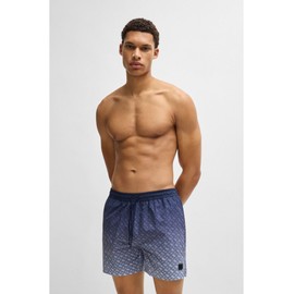 Boss Men's Vale Trunk Swimming Shorts with Logo Patch and Monogram Print in Dégradé Style, Dark Blue, L, Navy413