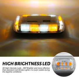 MIRUNNY Amber White Strobe Lights with Magnetic Base, 48 LED Wireless Rechargeable Emergency Strobe Beacon Light, 12V-24V Roof Top Flashing Light for Car Trucks Vehicles