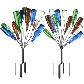HEYTIMI 2 Pcs 12 Metal Wine Bottle Tree Garden Outside 36 Inches Decorative Colorful Glass Bottle Holders Artificial Rustproof Display Stand Garden Art for Lawn Yard Outdoor Decor