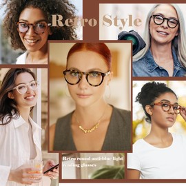 EASY READ Retro Round Blue Light Blocking Reading Glasses for Women, Anti UV Readers for Women Computer Eyeglasses(Dark Tortoise,+3.00)