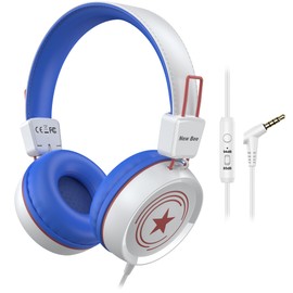 New bee Kids Headphones for School with Microphone KH20 HD Stereo Safe Volume Limited 85dB/94dB Foldable Lightweight On-Ear Headphone for boy Mac/Android/Kindle/Tablet/Pad