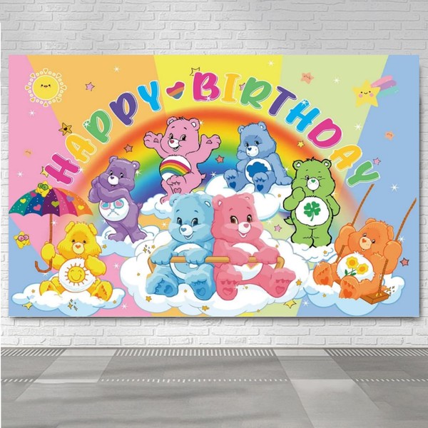 Cartoon Background Bear Birthday Decoration, Kids Party Decorations Banner Photography Background Boys Girls Baby Shower Decoration 5x3FT