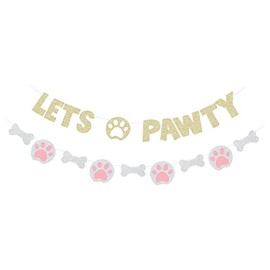 Let's Pawty Banner for Pet Adoption Supply Pet Theme Birthday Party Paw Prints and Doggie Bone Photo Props Garlands - 2 Strands