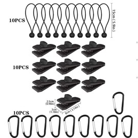MHZXLC 30 Piezas Clips de Lona Pinzas de Tienda con Cuerdas Elásticas de Bola y Mosquetón para La Fijación de Lonas, Toldos, Camping al Aire Libre, Caravanas, Marquesinas