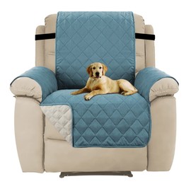 H.Versailtex Reversible Recliner Protectors Cover, Water Resistant Recliner Chair Covers for Pets, Machine Washable Recliner Chair Covers with Elastic Strap (Citadel/Beige)