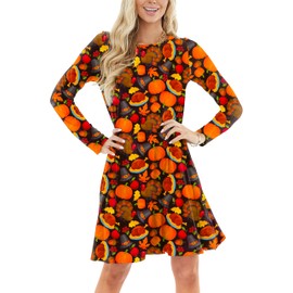 Women Thanksgiving Dress Funny Pumpkin Turkey Printed Casual Thankful Blessed Tunic Dress Black XL