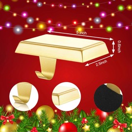 Guojanfon Christmas Stocking Holders Mantel Stocking Hangers Metal Hanging Hooks Stocking Holders Bases for Fireplace Free Standing Christmas Xmas Party Decoration (2 Gold, 2)