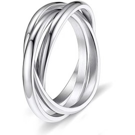 Triple Rings Rolling Stackable Band Rings for Women，rotatable Anti anxiety ring jewelry (Silver, 6)