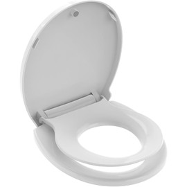 Huttdmel Toilet Seat Round with Toddler Seat 16.5 Inch & Quick Release - Quick Connect, Potty Training Toilet Seat Soft Close, PP Material Safe & Easy Clean, Firm Accessories Stay Tight, White Plastic