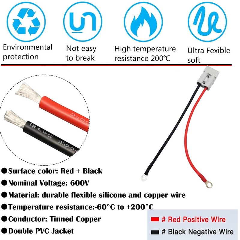 50A Battery Quick Connect Disconnect Connector Plug with 10AWG O