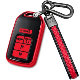 Yonmcfn for honda key fob cover with metal/leather keychain,TPU Key case,compatible with 2021 2022 Accord Civic Crosstour CR-V CR-Z Odyssey Remote smart Key,5 buttons Red