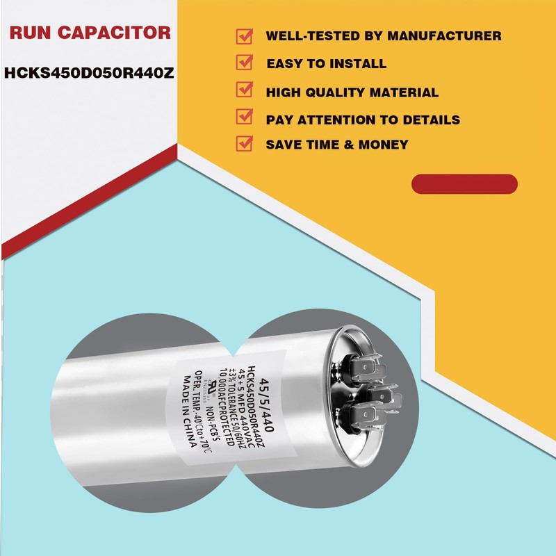WSRXG HCKS450D050R440Z 45+5 µF/MFD 370/440V AC Round Dual Run Capacitor