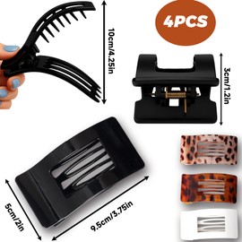 Flat Hair Claw Clips, Flat Claw Clip for Women and Girls, Strong Hold for Thin and Thick Hair, Non Slip Grip for Daily Styling, 4pcs Set