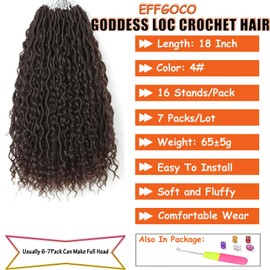 EFFGOCO 18 Inch Goddess Locs Crochet Hair Dark Brown 7Packs Faux Locs Crochet Hair Soft Locs Crochet Braids Hippie Locs Crochet Hair Boho Box Braids Crochet Hair Extensions(18Inch, 4#)