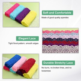 M METERXITY 5-Yard 7.1 Inch Wide Elastic Lace Fabric, Ribbon Stretchy Trim Lace W Floral Pattern for Bridal Wedding Decorations/Garment/Dress Sewing/DIY Crafts/Gift Bouquet [Black]