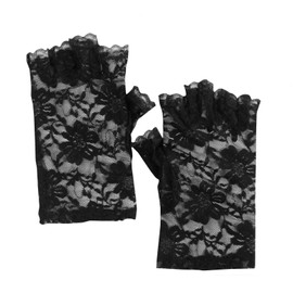 White Classic Floral Lace Fingerless Gothic Witchy Fancy Dress Party Short Gloves