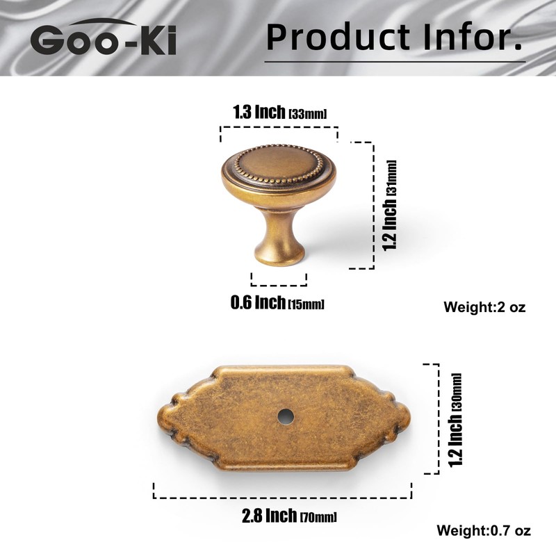 Goo-Ki Antique Brass Cabinet Knobs with Backplate Zinc Alloy Kitchen
