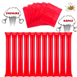 48 Pieces Thunder Sticks Team Spirit Boom Sticks Cheering Sticks Plastic Cheerleading Spirit Stick Clapper Inflatable Noise Makers for Sporting Events Dance (Red)