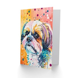 Artery8 Greeting Card Colourful Shih Tzu Portrait Dog Lover Watercolour For Child Kids Birthday Card
