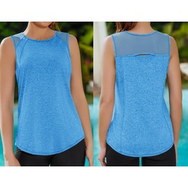 Gyabnw Gyabnw Gym Vests for Women UK Sports Top Ladies Yoga Summer Sleeveless Workout Shirts Running Tee Blue