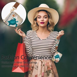 Blusabaca Credit Card Holder for Women, Sea Turtle Small RFID Blocking Wallet with Wristlet Strap, Keychain Zipper Women Wallet, Leather Card Case, Wallet Purse with Key Lanyard