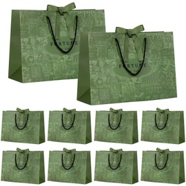 LVNRIDS 10 Pack Gift Bag, Elegant Gift Bags for Presents with Ribbbon, Large Luxury Gift Bag for Wedding Bridesmaid Christening Graduation Birthday Party 36x12x25cm Green
