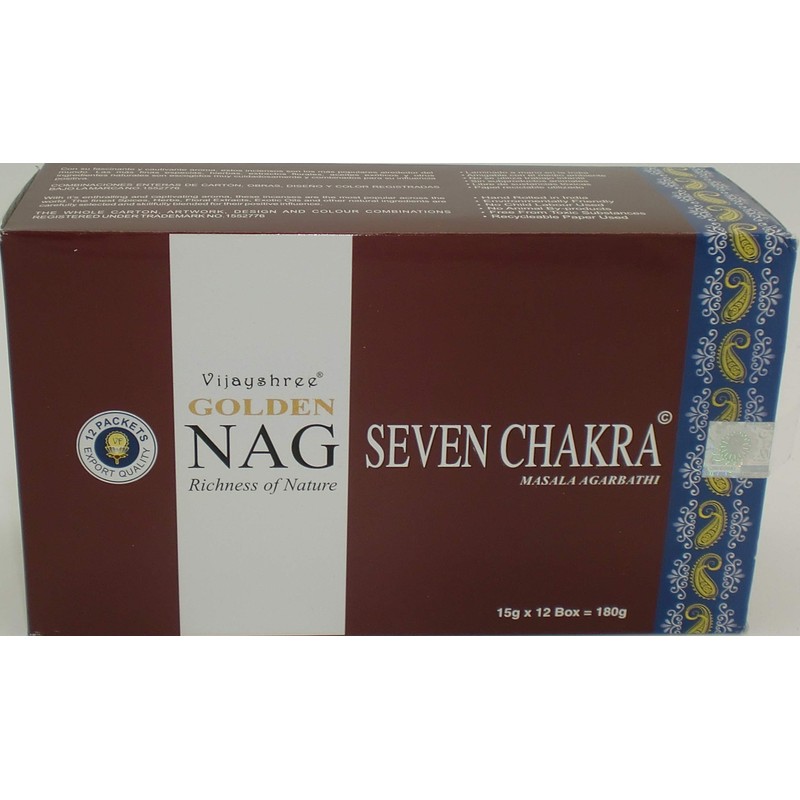 Golden Nag Siete Chakra Incense Sticks 15g x 12 Packs
