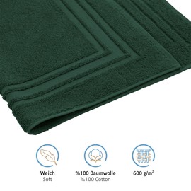 Komforttec 2-Piece Bath Mat Set, Terry Cloth Shower Mat, Washable Shower Mat & Bath Mat, 600 g/m² & 100% Cotton, Absorbent & Quick-Drying, 50 x 70 cm, Dark Green