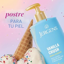 Jergens Loción corporal Shea Fusion Vanilla Crush, hidratante con manteca de karité y vitamina E, 14 onzas líquidas | Loción hidratante de manteca de 