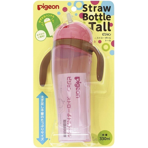 Pigeon Tall Straw Bottle, Pink, 11.2 fl oz (330 ml)