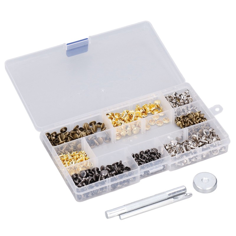 240Pcs Leather Rivet Double Caps Tubular 2 Sizes Metal Set