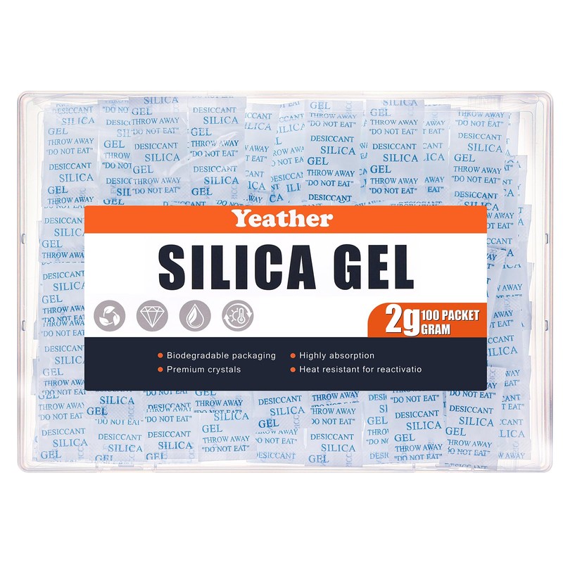 Yeather 2 Gram [100 Packets] Silica Gel Packets - Reusable