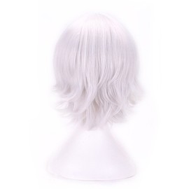 ANESHE Men's Short Straight Layered Hair Anime Cosplay Costume Wig (Silver)