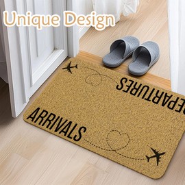 Qnhij Funny Welcome Mats for Front Door, Humorous Door Mat, Arrival and Departure Airplane Doormat for Porch Outside Inside Outdoor Indoor Entrance, Funny Bath Rug, 17x30 Inches