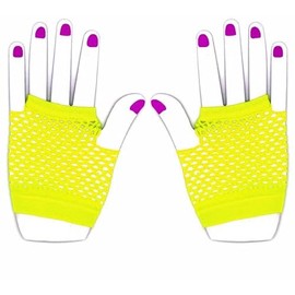 The Glowhouse 80s Neon Fishnet Gloves Short and Long Vibrant Colours (Short Yellow)