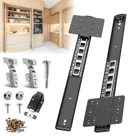 JAXYOOM Pocket Door Hardware Slides for Cabinets with Hidden Hinges,Magnetic Heavy Duty Sliders Hardware Kit for Kitchen Furniture & Recessed Doors - Silent Retractable Cabinet Rebounder(16in,Set 1)