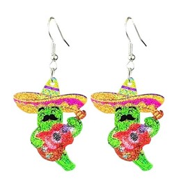 Colorful Mexican Cinco De Mayo Letter Chill Cactus Shape Resin Dangle Earrings for Women Jewelry (C)