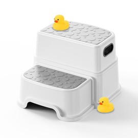 UNCLE WU Toddler Step Stool for Kids - Non-Slip 2 Step Stool for Bathroom Sink & Potty Training, 3-in-1 Dual Height Kitchen Counter, Sturdy Safety Nursery Stool for Boys & Girls (Include 2 Ducks)