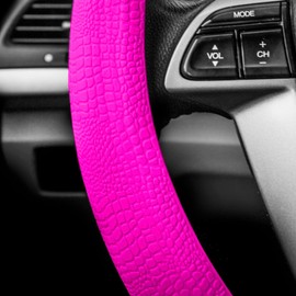 FH Group Universal Fit Silicone Snake Pattern with Massaging Grip Steering Wheel Cover fits most Cars, SUVs, Trucks, and Vans Hot Pink