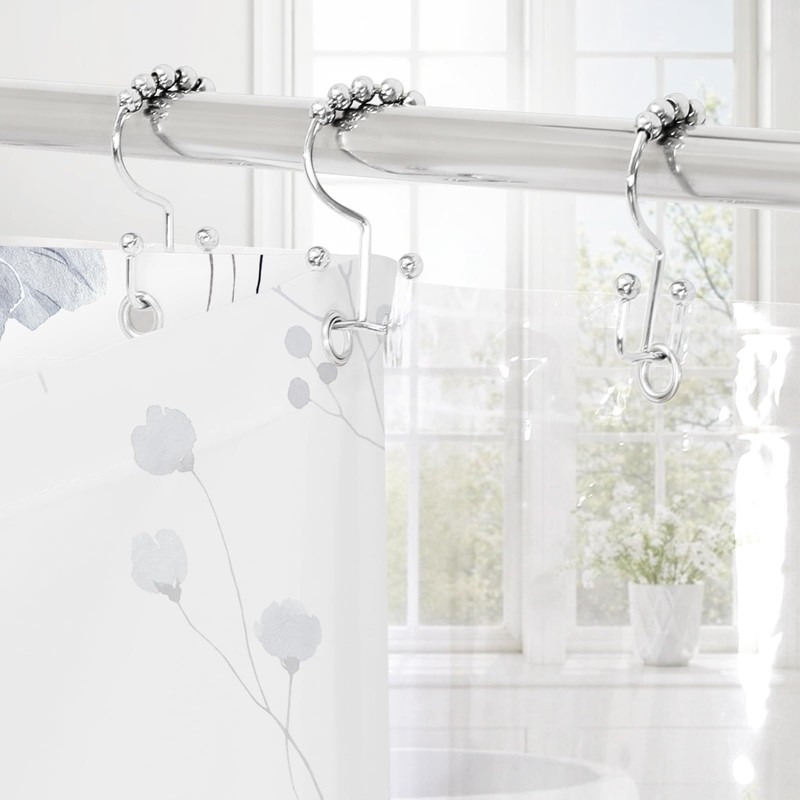 Gibelle 3 in 1 Shower Curtain Set, Grey Watercolor Floral