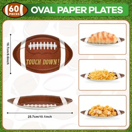 OBUSATT 60PCS Football Plates Football Party Supplies Touch Down Birthday Tableware Set Sport Party Dinnerware American Football Paper Dinner Plates for Game Day Sport Theme Party Decorations
